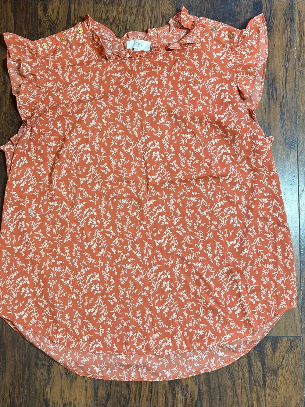 LOFT Outlet Rust Orange Floral Ruffle Sleeve Blouse Size Large